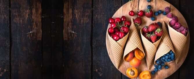 Fruit in Waffle Cones