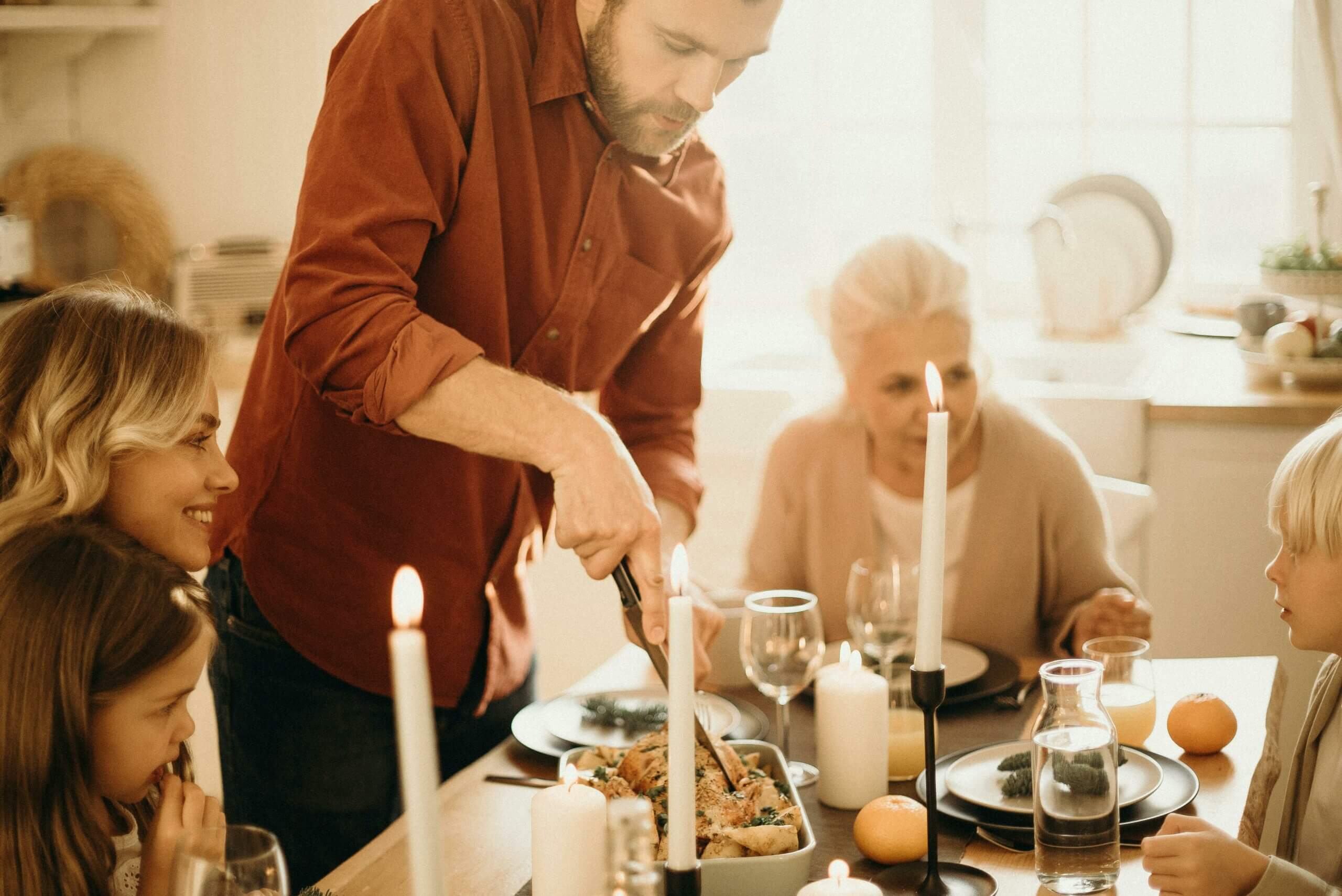 A family eating a holiday meal together