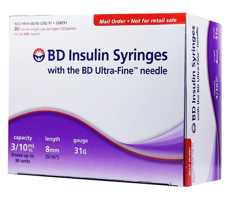Ultra Fine U 100 Insulin Syringes 31g 8mm 90 Count Adw Diabetes