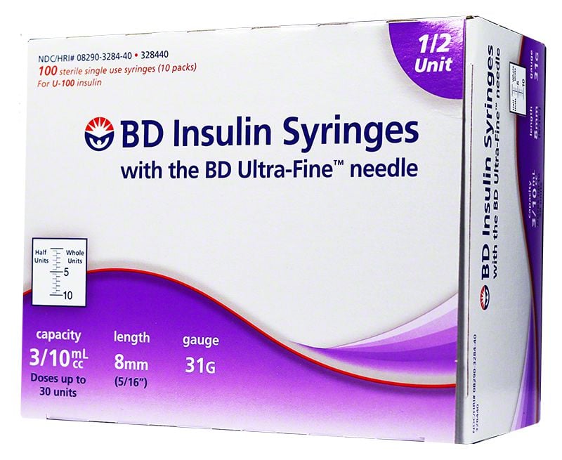 Insulin Syringes 31g 8mm 3 10cc 1 2 Unit Markings 100 Count Adw Diabetes