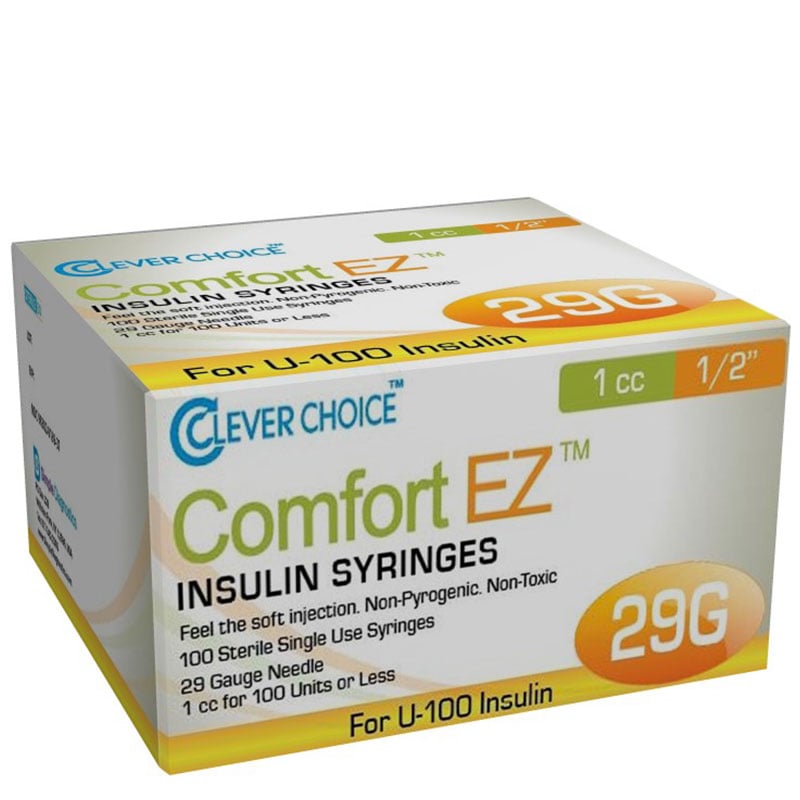 Clever Choice Comfort EZ Insulin Syringes 29G 1 cc 1/2