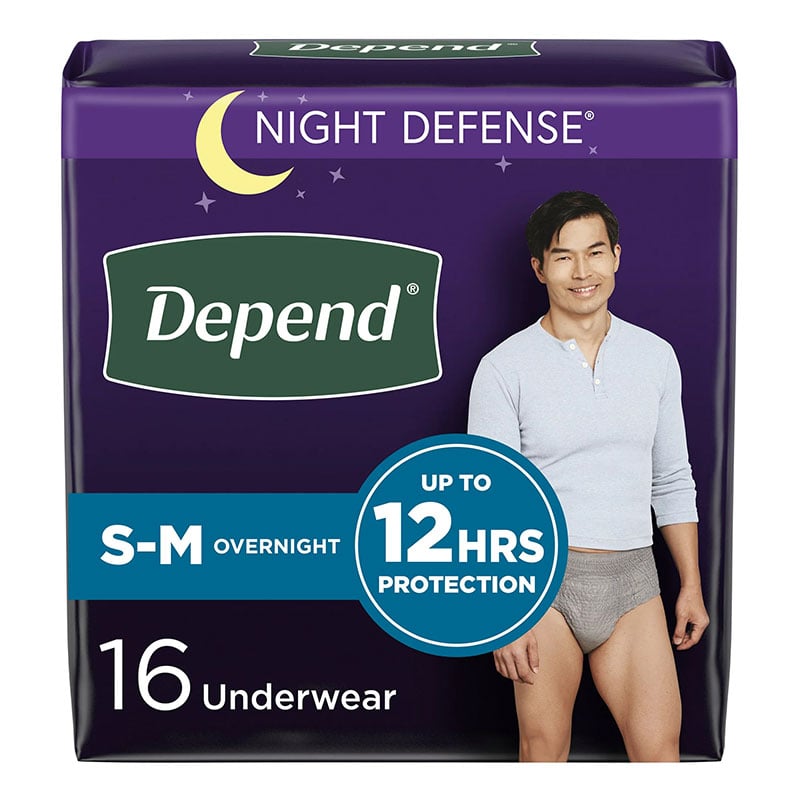 Depend Night Defense Overnight Underwear Grey Male Small/Medium Package of  16