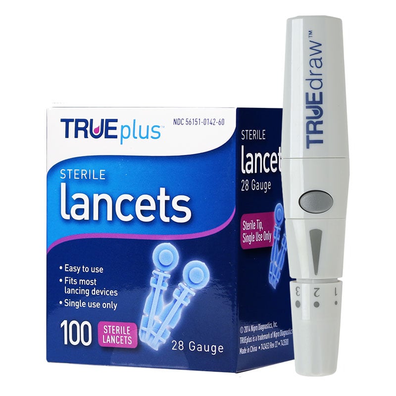 TRUEplus Sterile Lancets 28G 100/bx w/ TRUEdraw Lancing Device