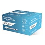 UltiCare U-100 Insulin Syringes Short Needle 31G 1/2cc 8mm 100 Count thumbnail